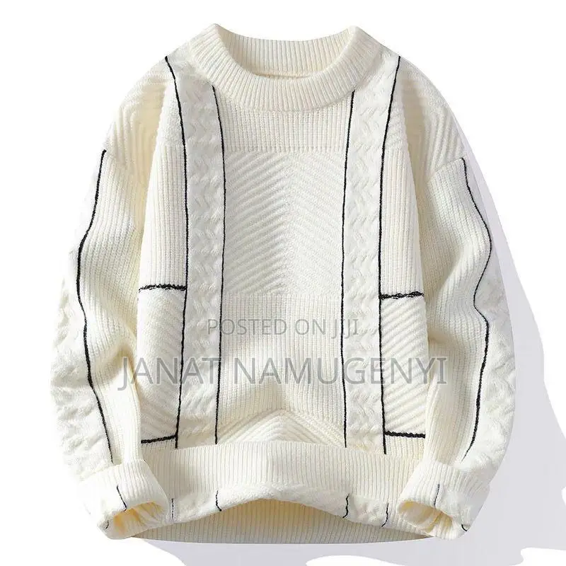 White With Black Lined Design Sweater