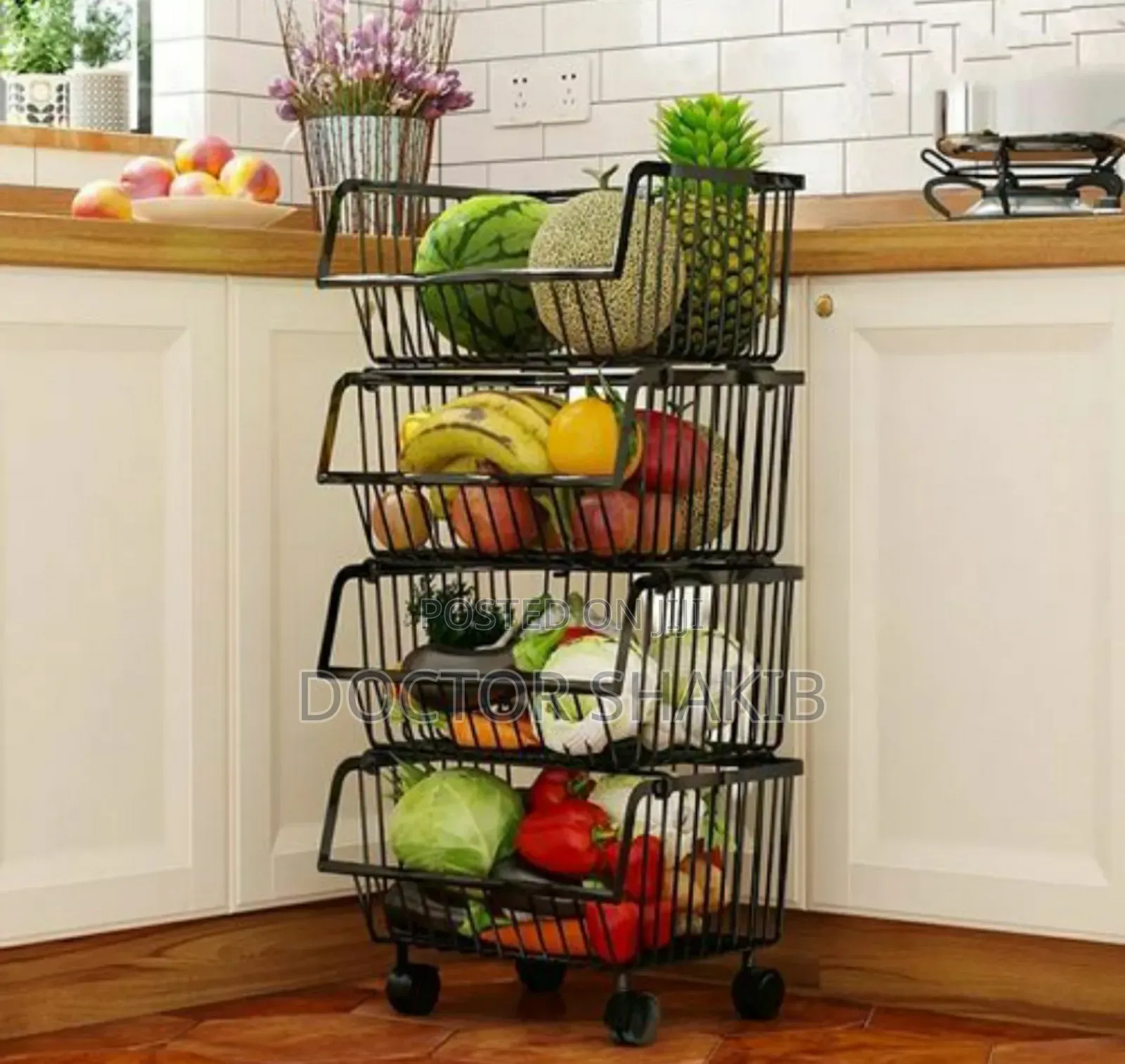 Black Metallic Pantry Storage Bin Rack Organizer Trolley
