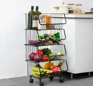 Black Metallic Pantry Storage Bin Rack Organizer Trolley