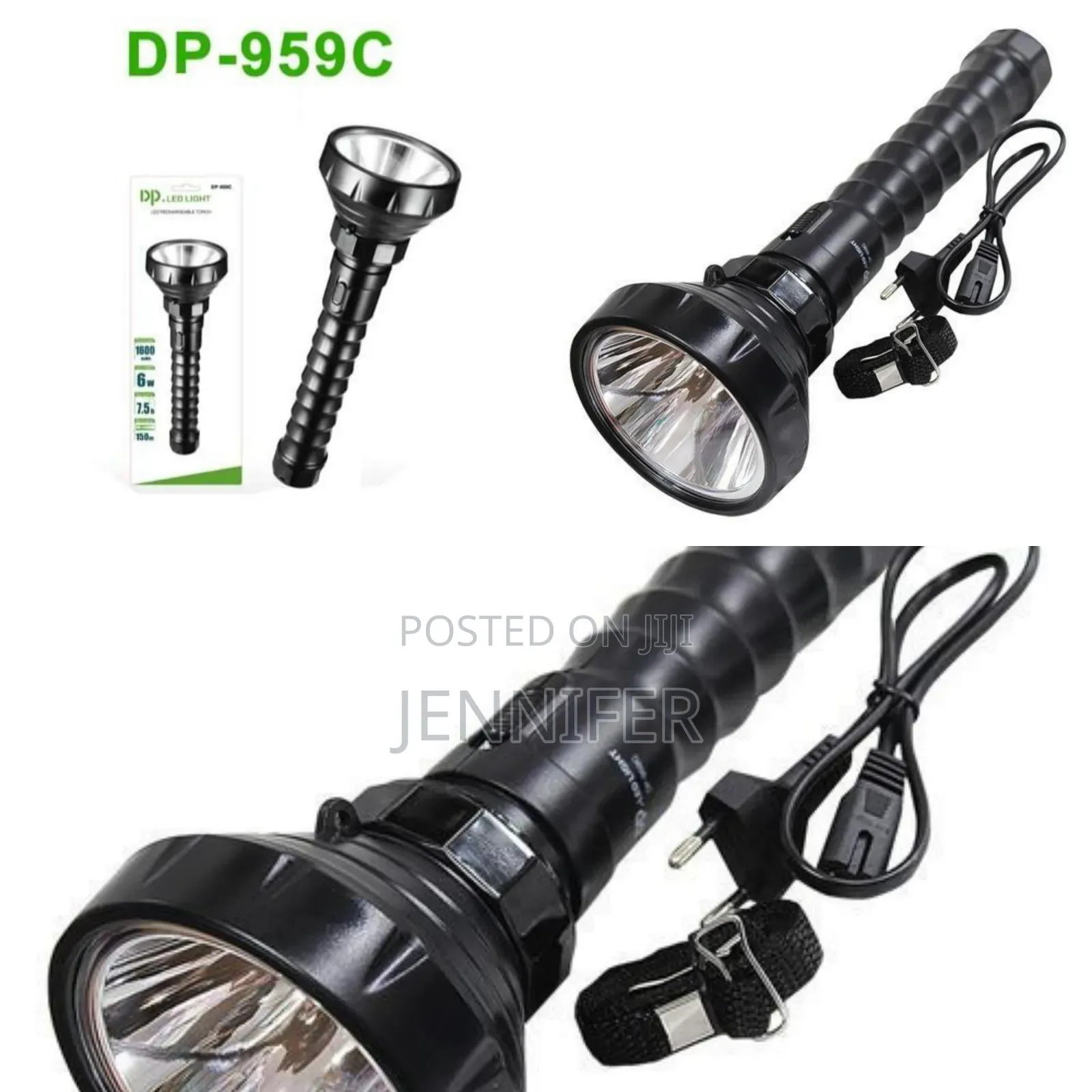 Dp Led Rechargeable Torch Flashlight – Black