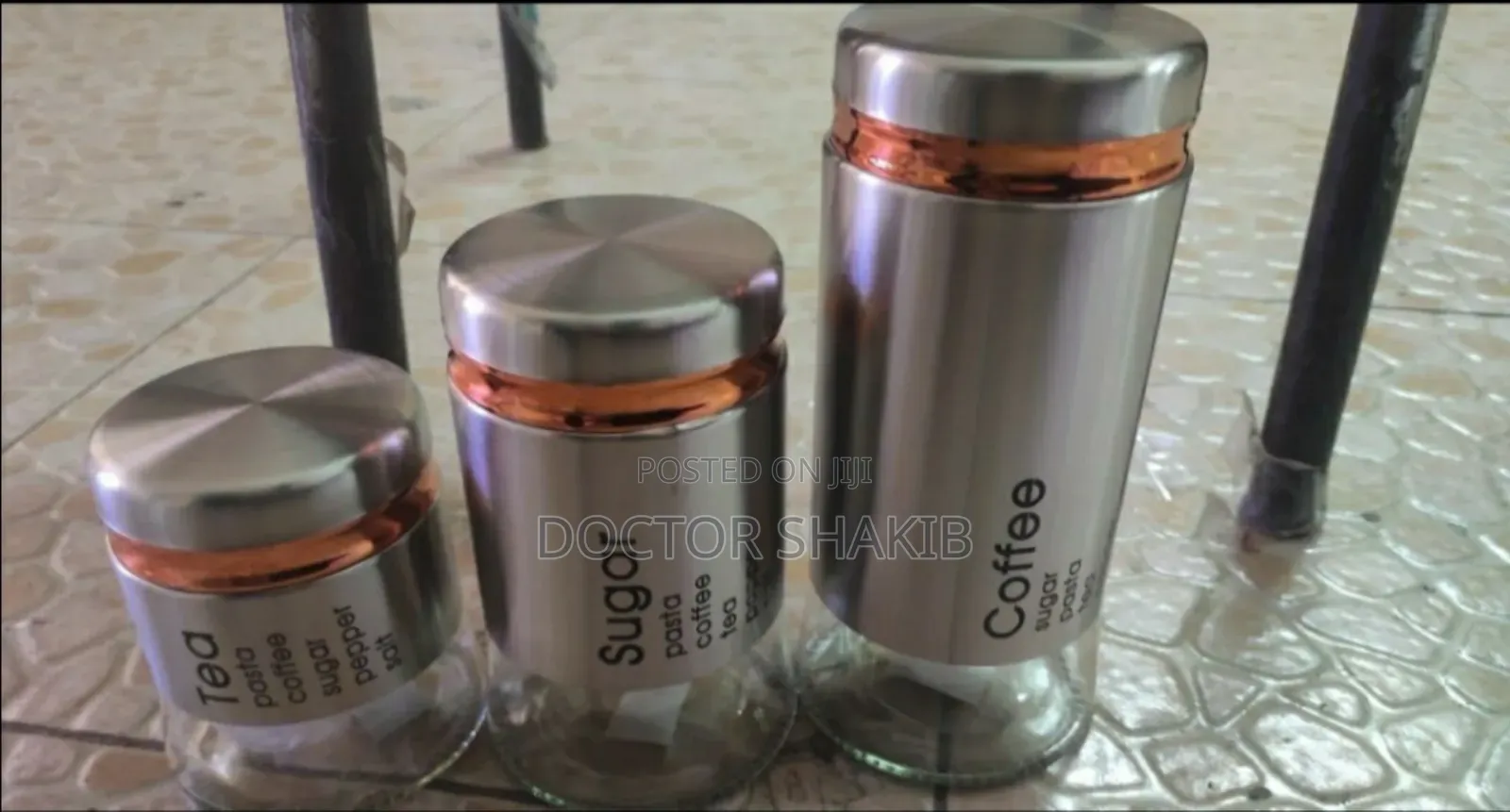 Metal Glass Spice Jars - 3pcs