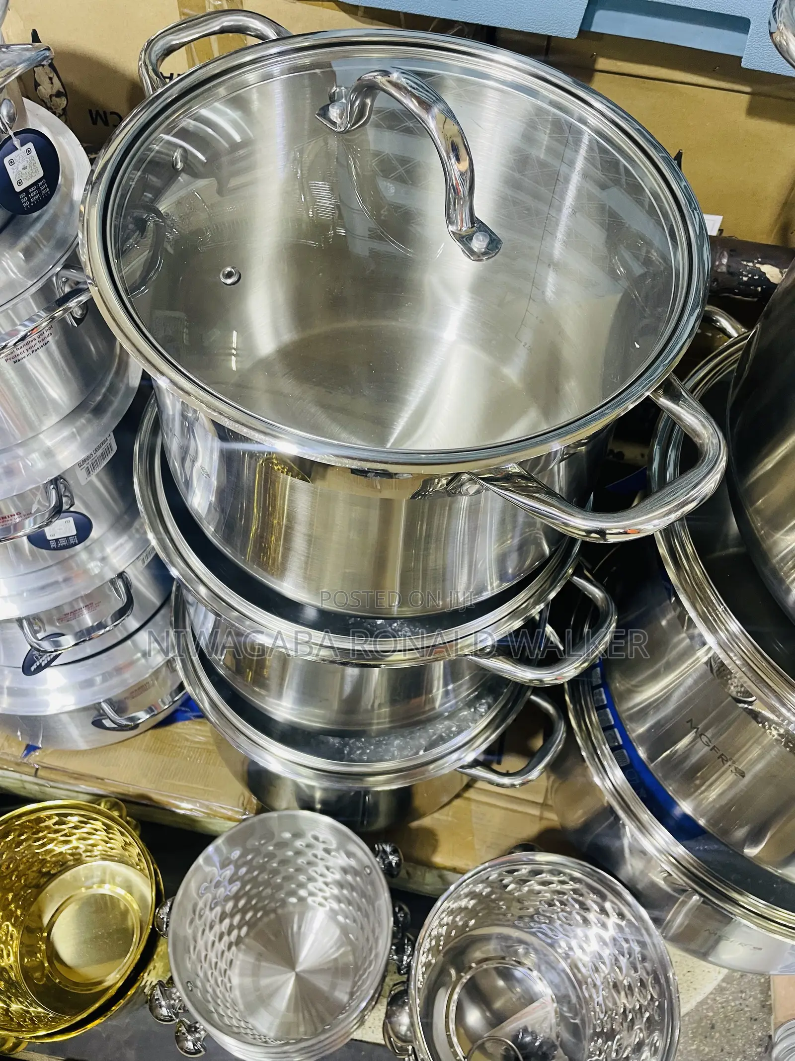 3pc Stainless Steel Pot Set With Lids 17l,19l 23l