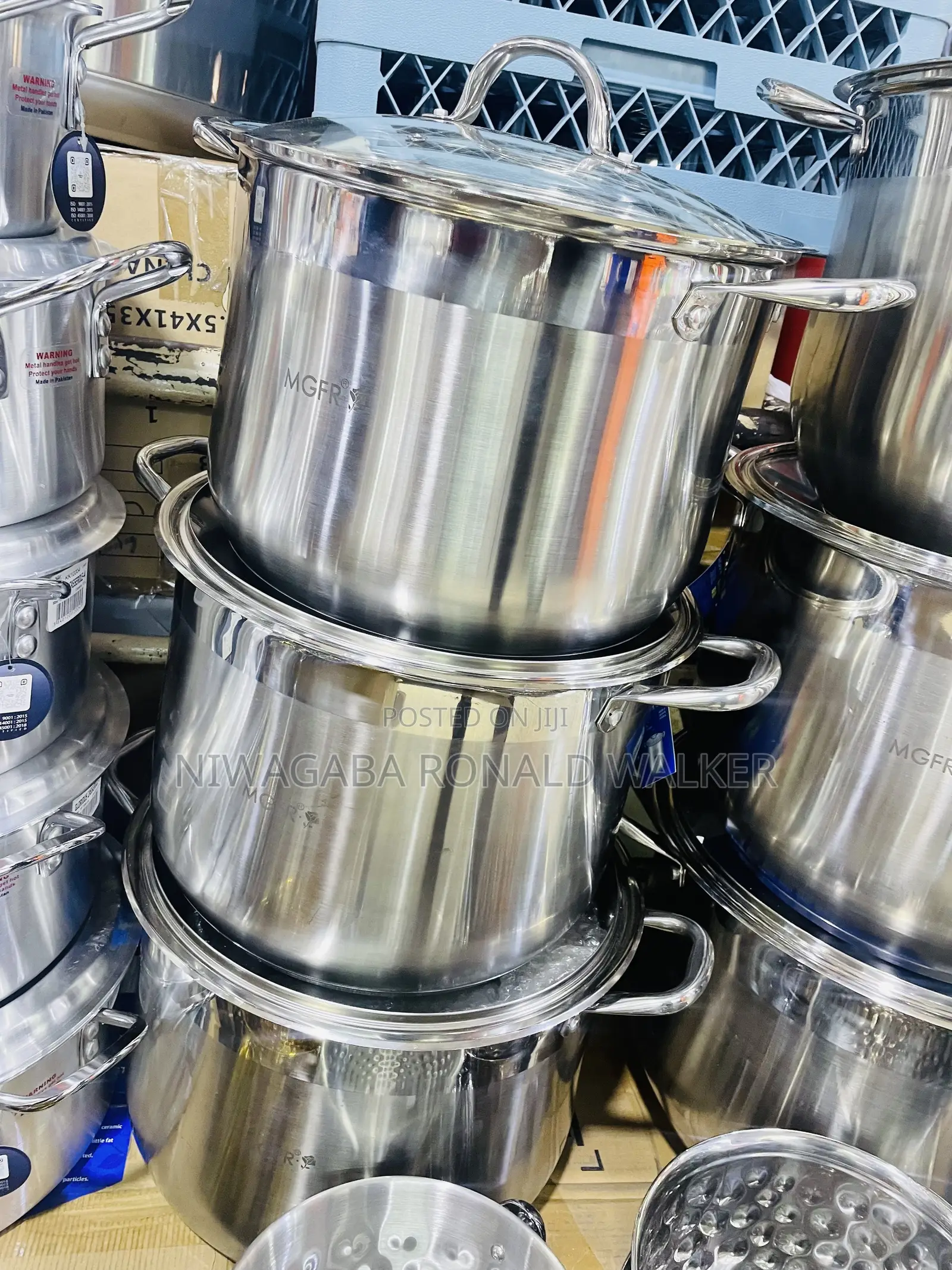 3pc Stainless Steel Pot Set With Lids 17l,19l 23l