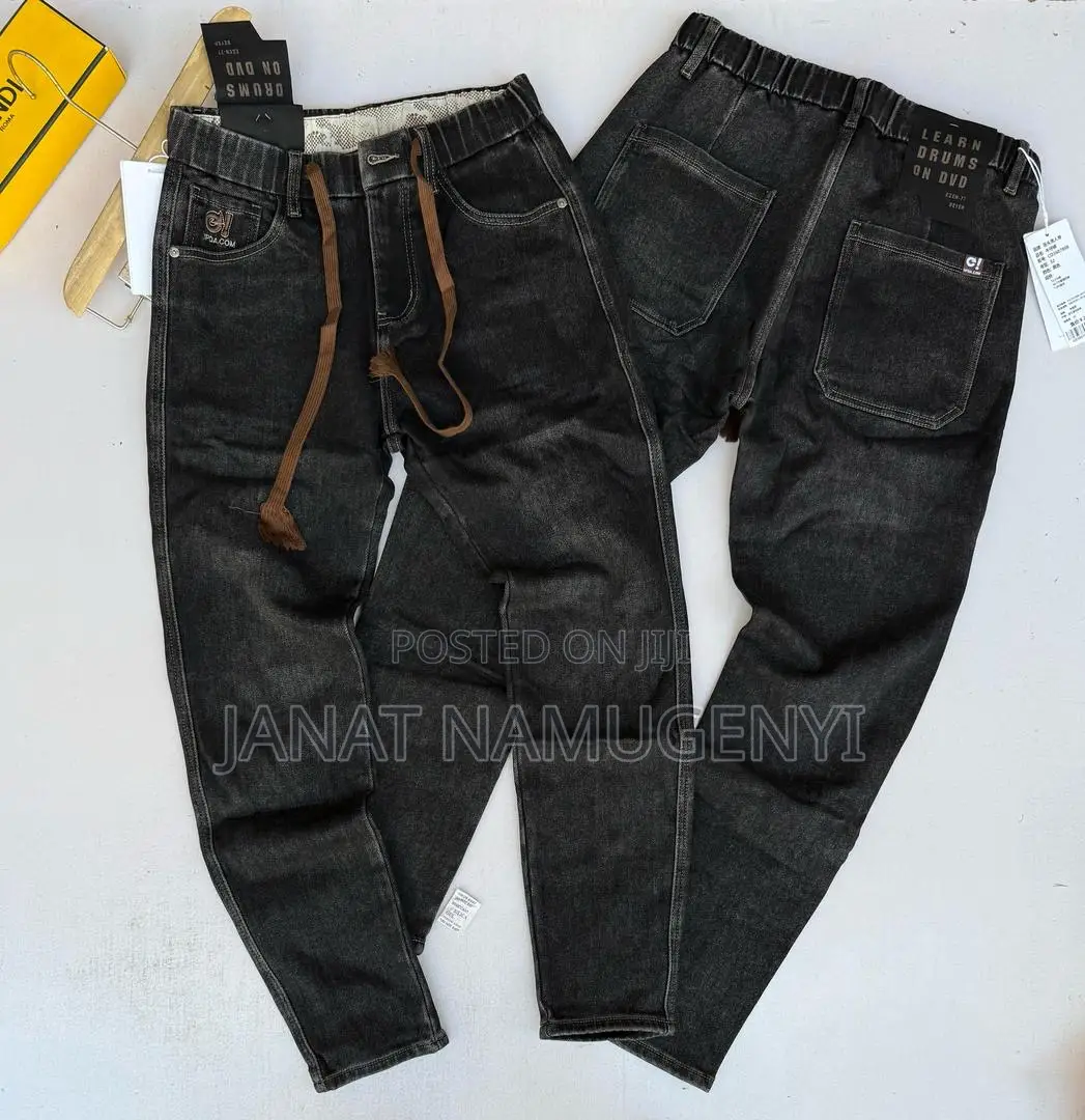 Black Patched Drawstring Jeans