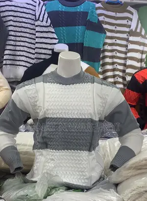 Grey and White Big Stripped Sweater
