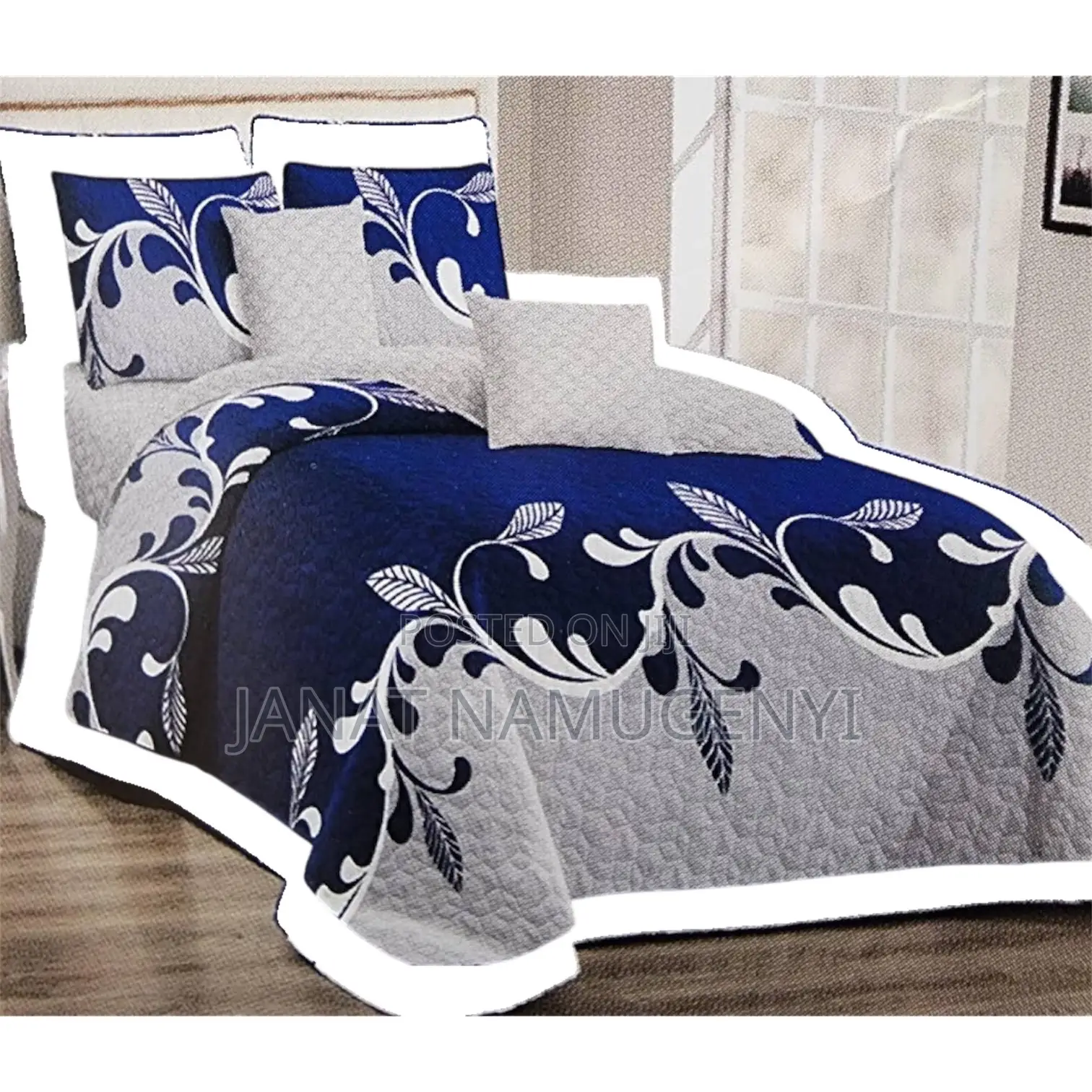 Blue and Grey 4 Piece Bedspread