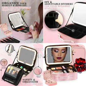 Travel Make Up Organiser Bag With Led Light Vanity Mirror
