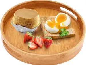 Strong Bamboo Round Wooden Natural Serving Trays - 4pcs