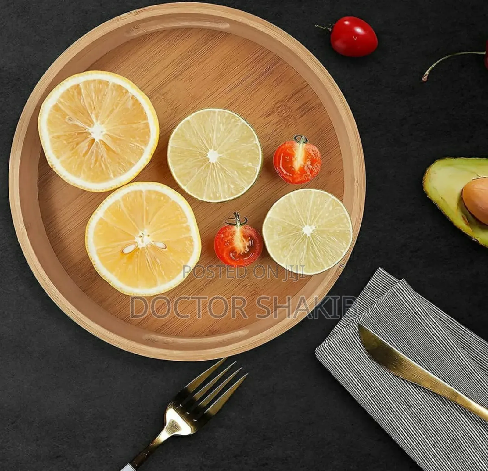 Strong Bamboo Round Wooden Natural Serving Trays - 4pcs