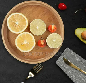 Strong Bamboo Round Wooden Natural Serving Trays - 4pcs