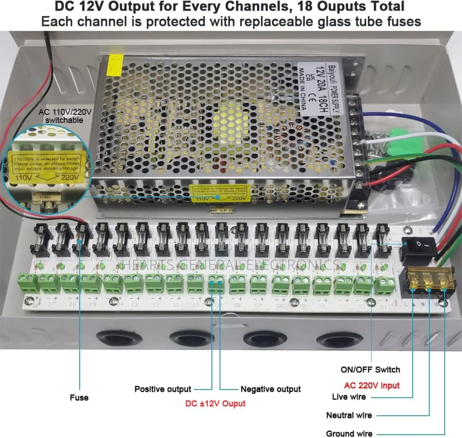 CCTV Power Supply 12v 30amp 18ch