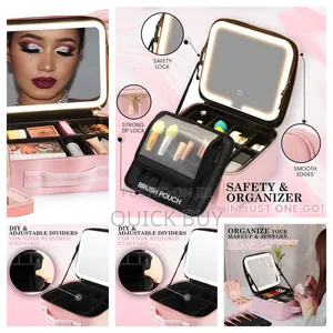 Travel Make Up Organiser Bag With Led Light Vanity Mirror
