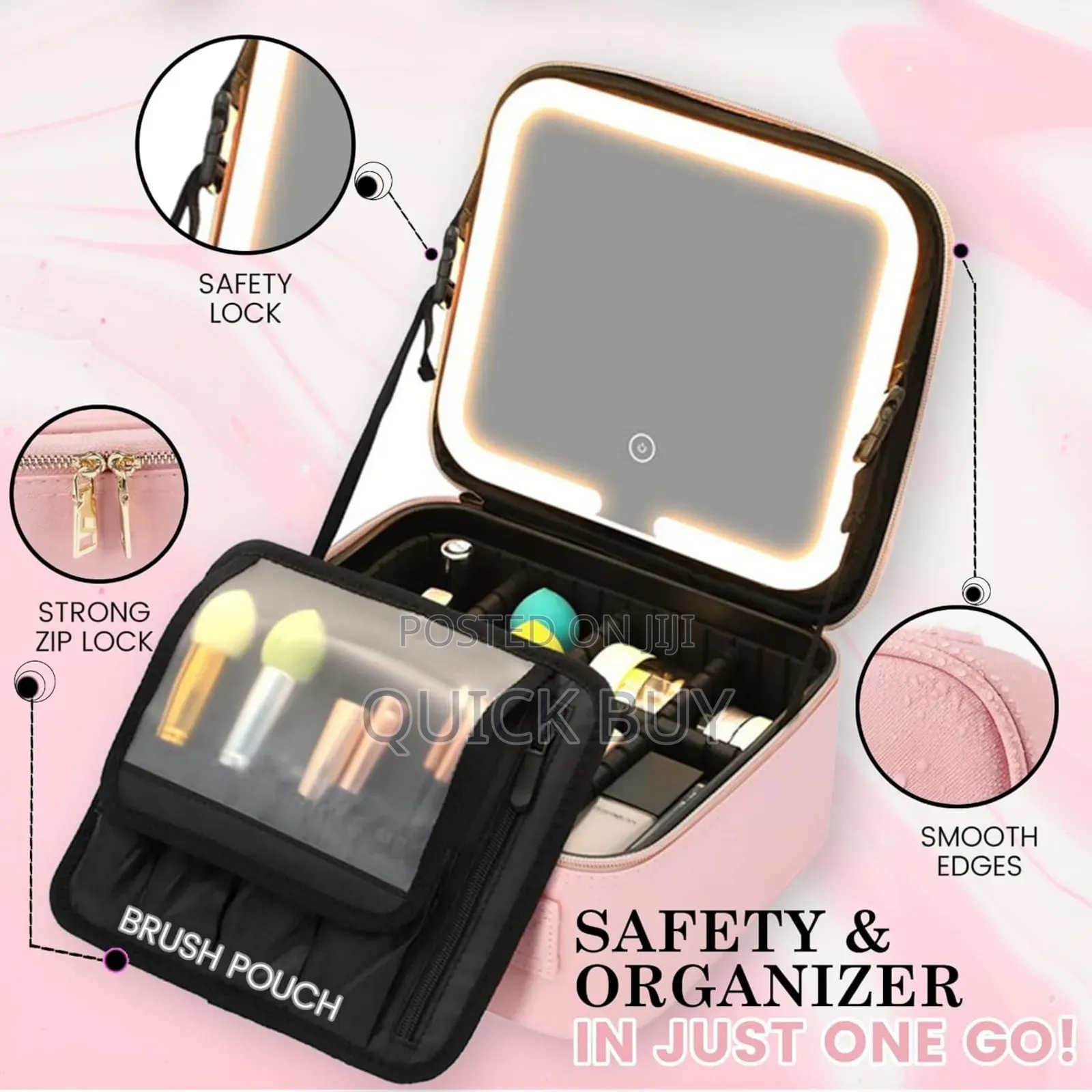 Travel Make Up Organiser Bag With Led Light Vanity Mirror