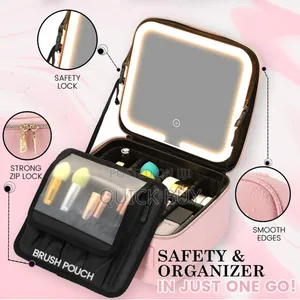 Travel Make Up Organiser Bag With Led Light Vanity Mirror