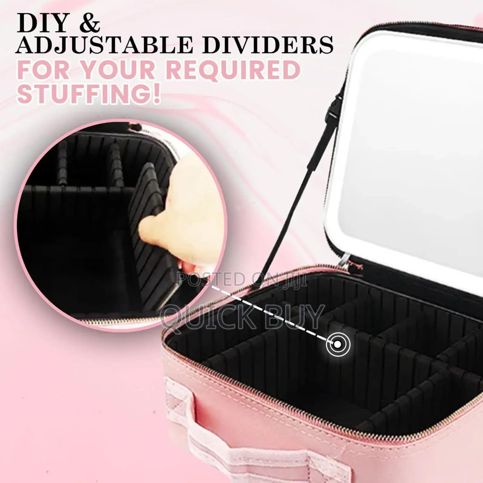 Travel Make Up Organiser Bag With Led Light Vanity Mirror