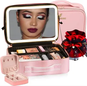 Travel Make Up Organiser Bag With Led Light Vanity Mirror