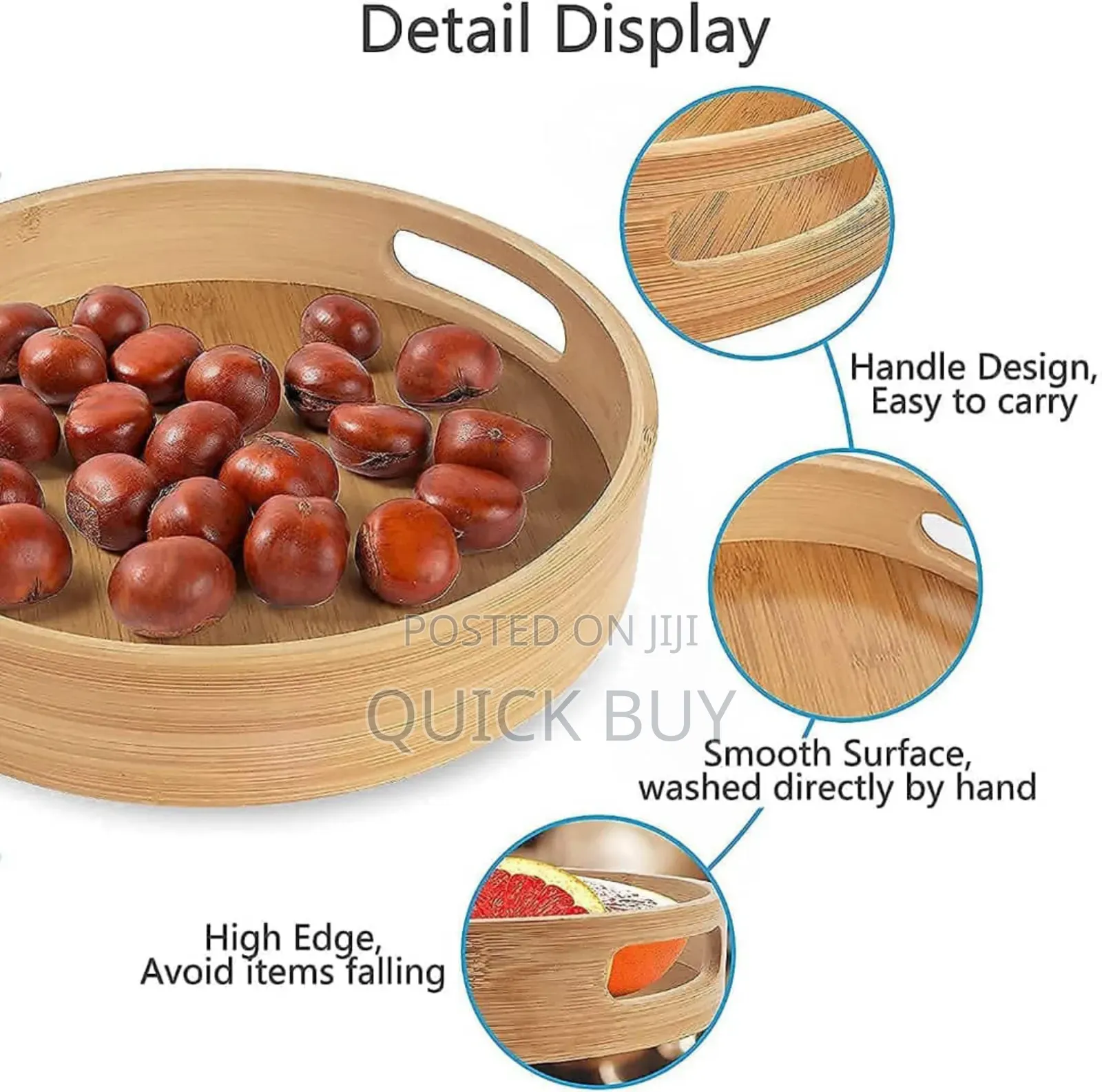 New Bamboo Round Serving Tray Fruit Holder