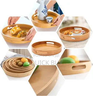 New Bamboo Round Serving Tray Fruit Holder