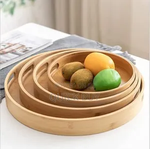 New Bamboo Round Serving Tray Fruit Holder