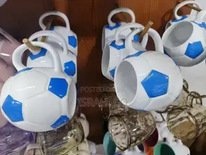 White Ceramic Mugs Shaped Like Soccer Balls