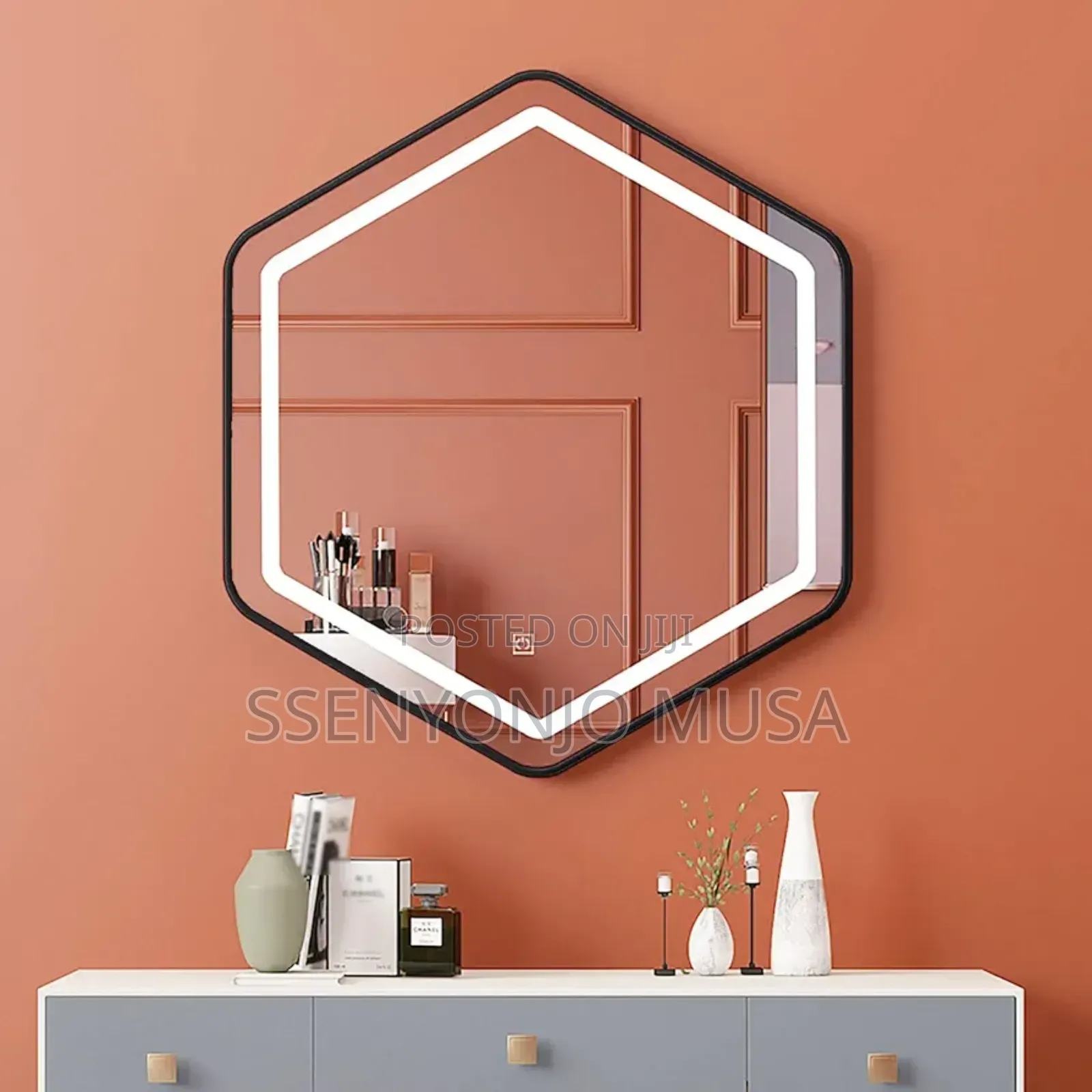 Modern Hexagonal Led Wall Mounted Mirror - Touch Sensor.
