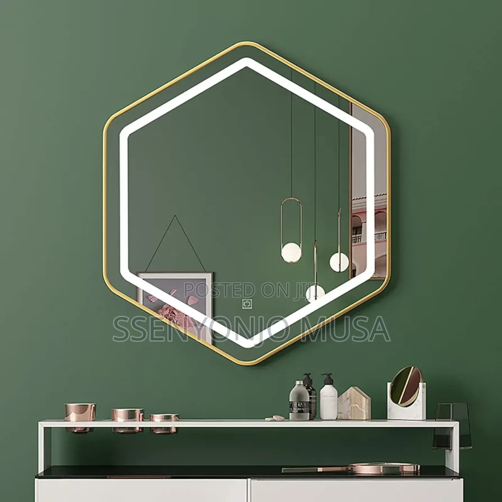 Modern Hexagonal Led Wall Mounted Mirror - Touch Sensor.