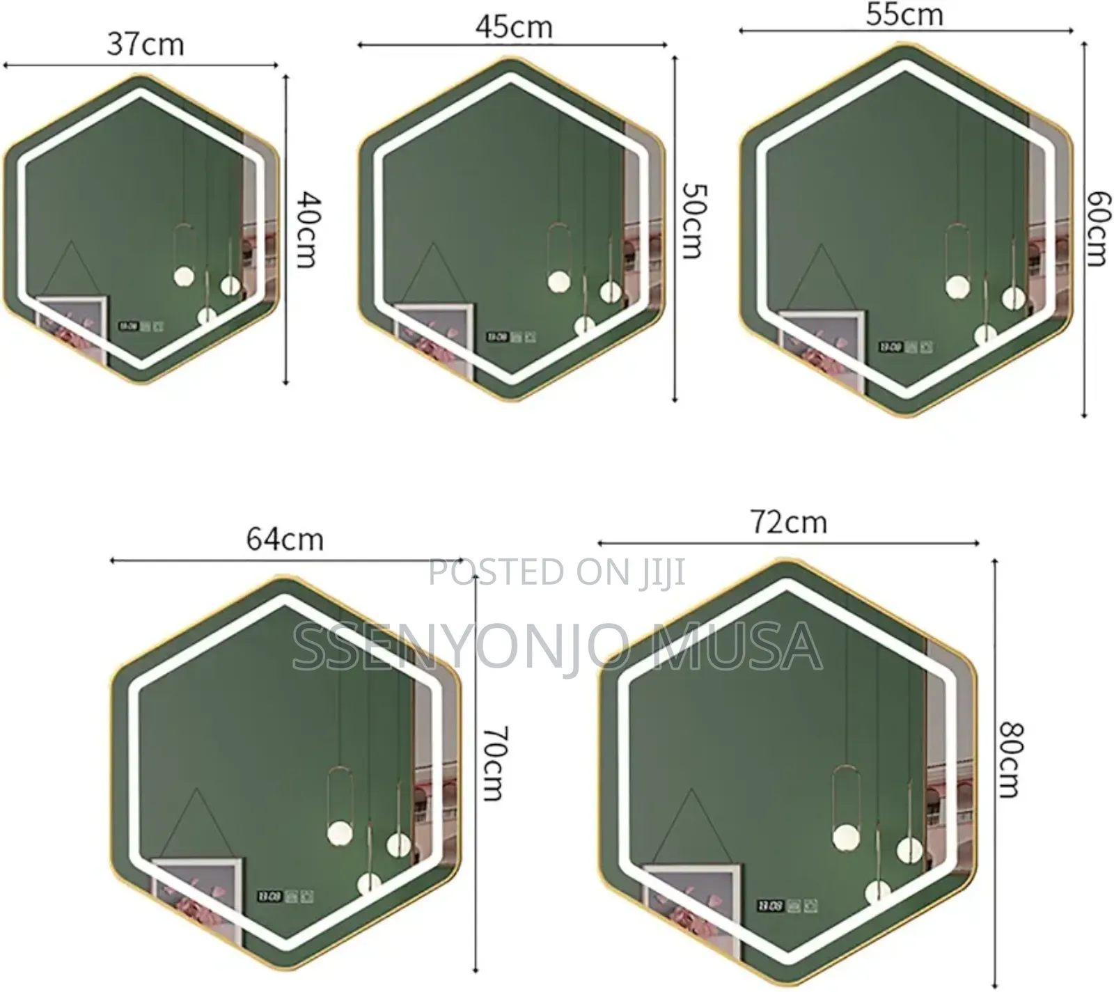Modern Hexagonal Led Wall Mounted Mirror - Touch Sensor.