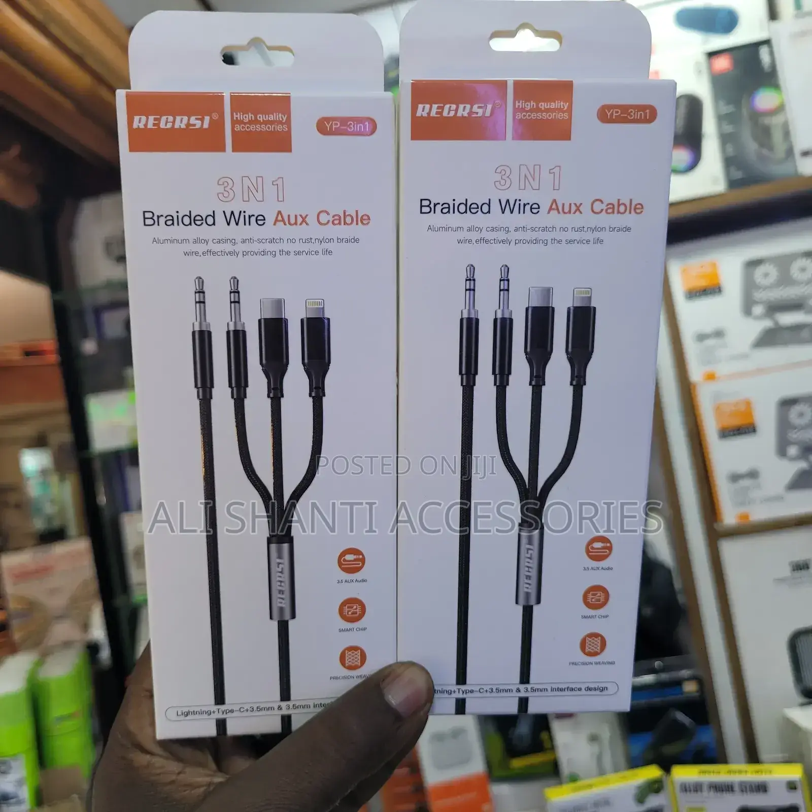 3 in 1 Braided Wire Aux Cable + Usb-C +Lightening