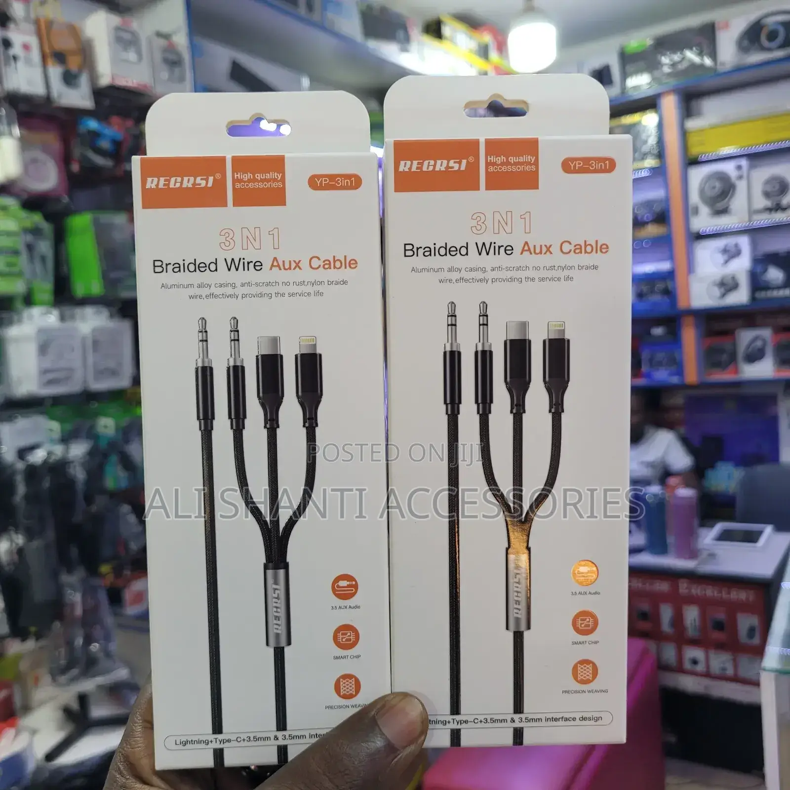 3 in 1 Braided Wire Aux Cable + Usb-C +Lightening