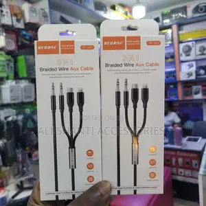 3 in 1 Braided Wire Aux Cable + Usb-C +Lightening