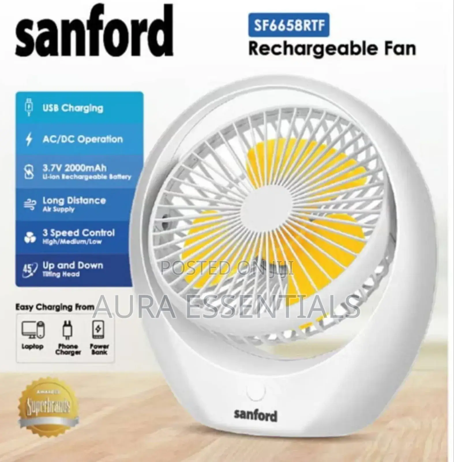 Sanford Mini Rechargeable Table Fan