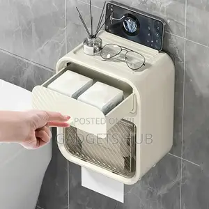 Wall-Mounted Tissue Storage Box With Adhesive Wall Hook
