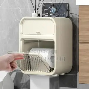 Wall-Mounted Tissue Storage Box With Adhesive Wall Hook