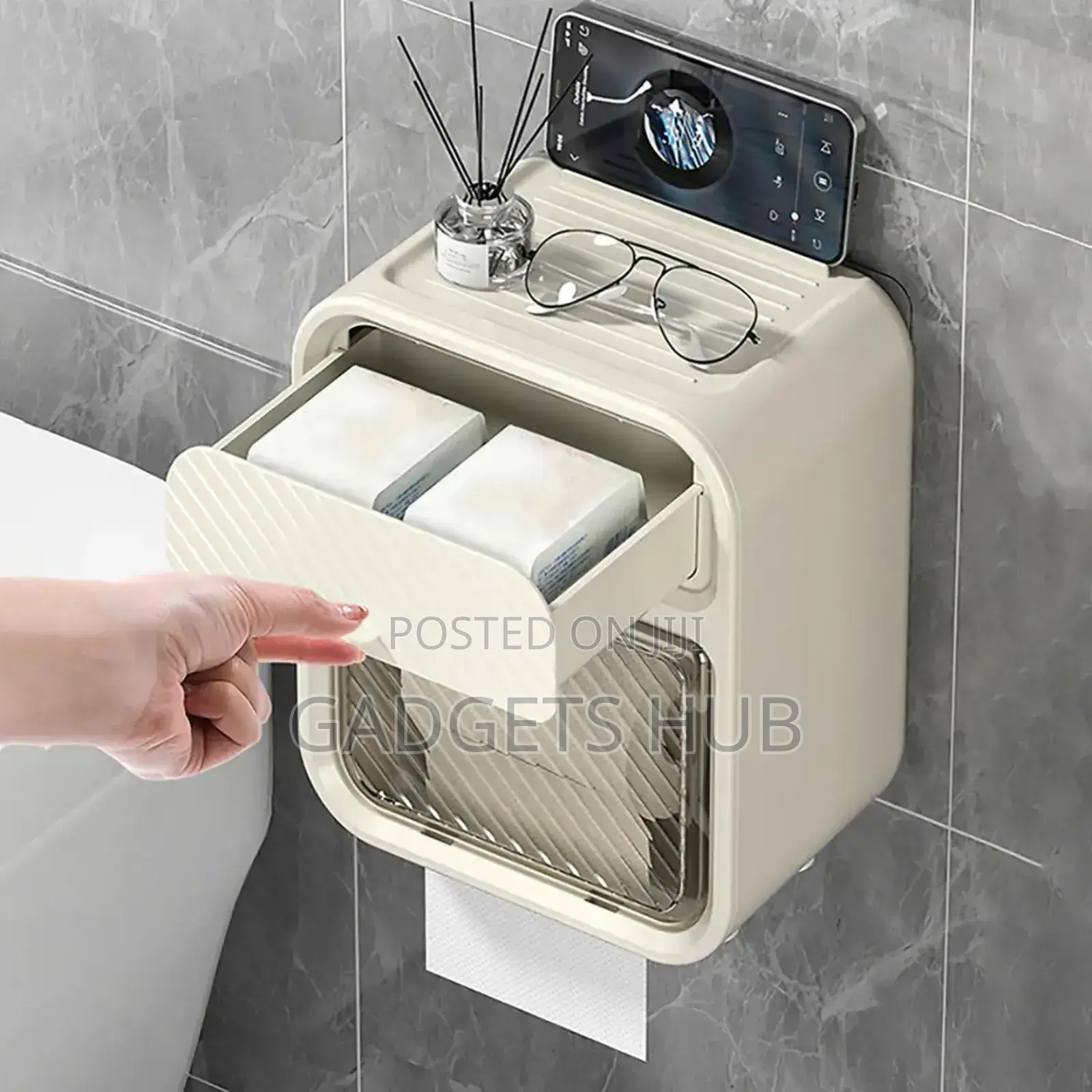 Wall-Mounted Tissue Storage Box With Adhesive Wall Hook