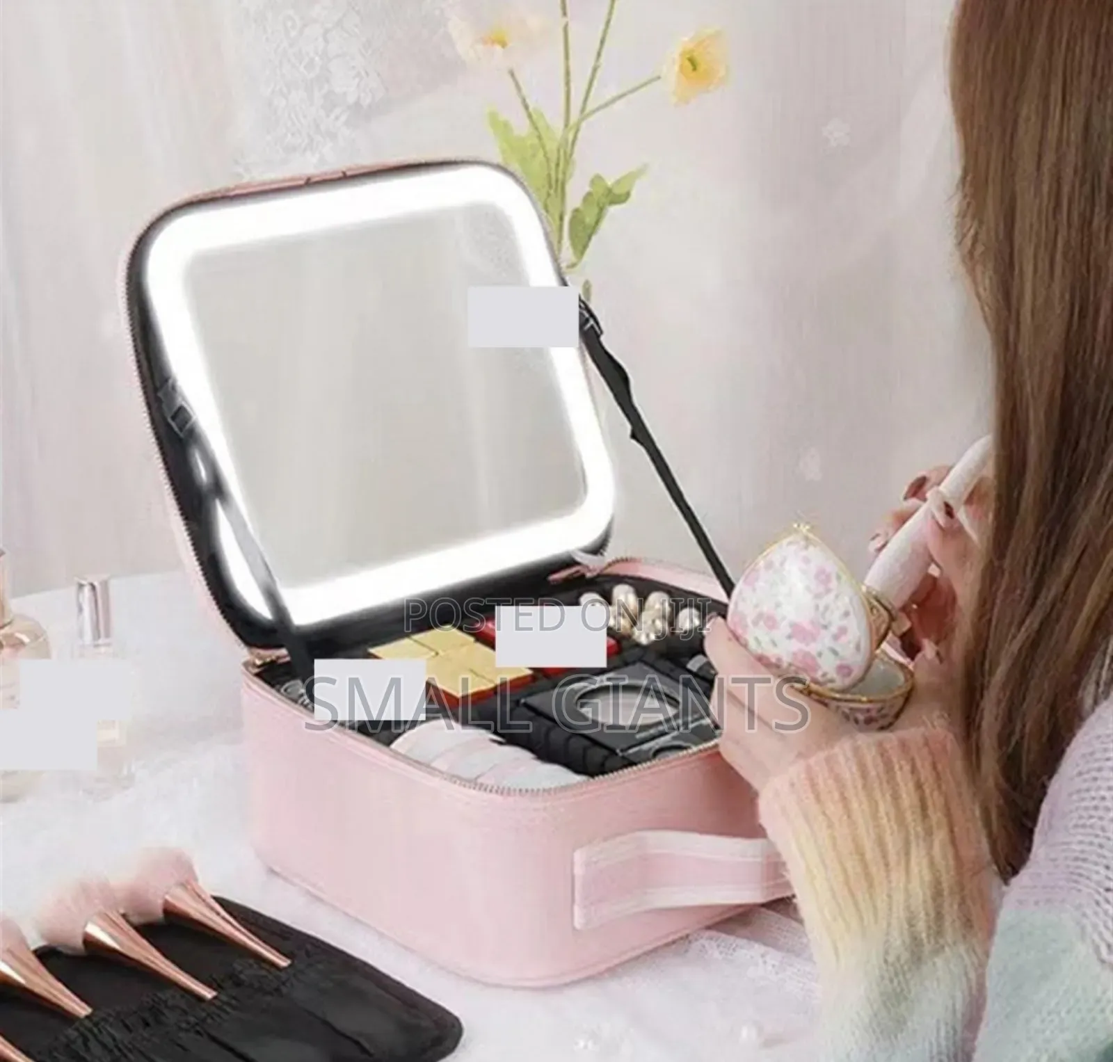 Travel Make-Up Organiser Bag With Led Light Vanity Mirror