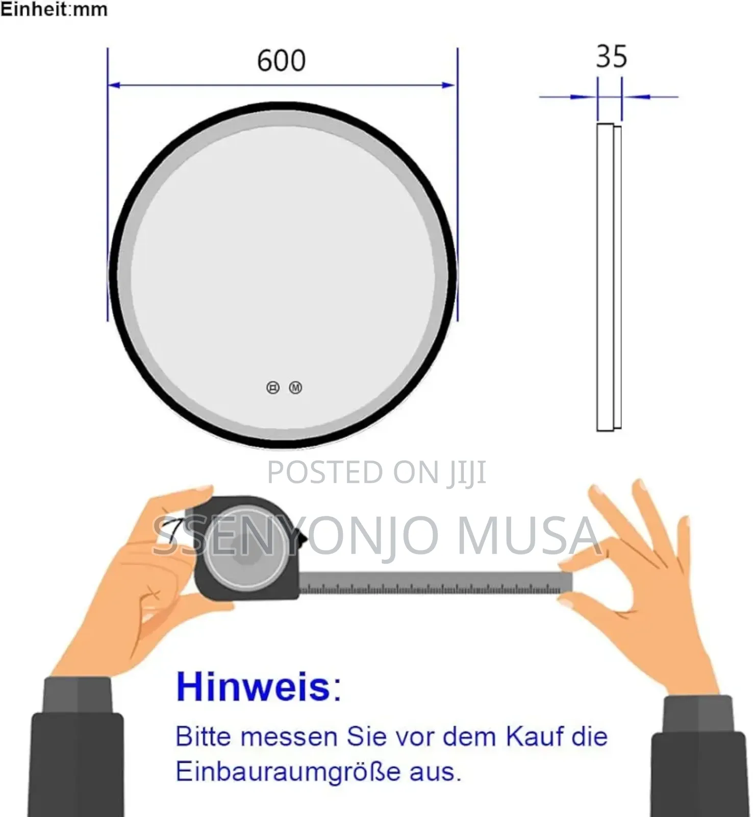 600x600mm Led Bathroom Mirror - Round, Touch Switch, 3 Color
