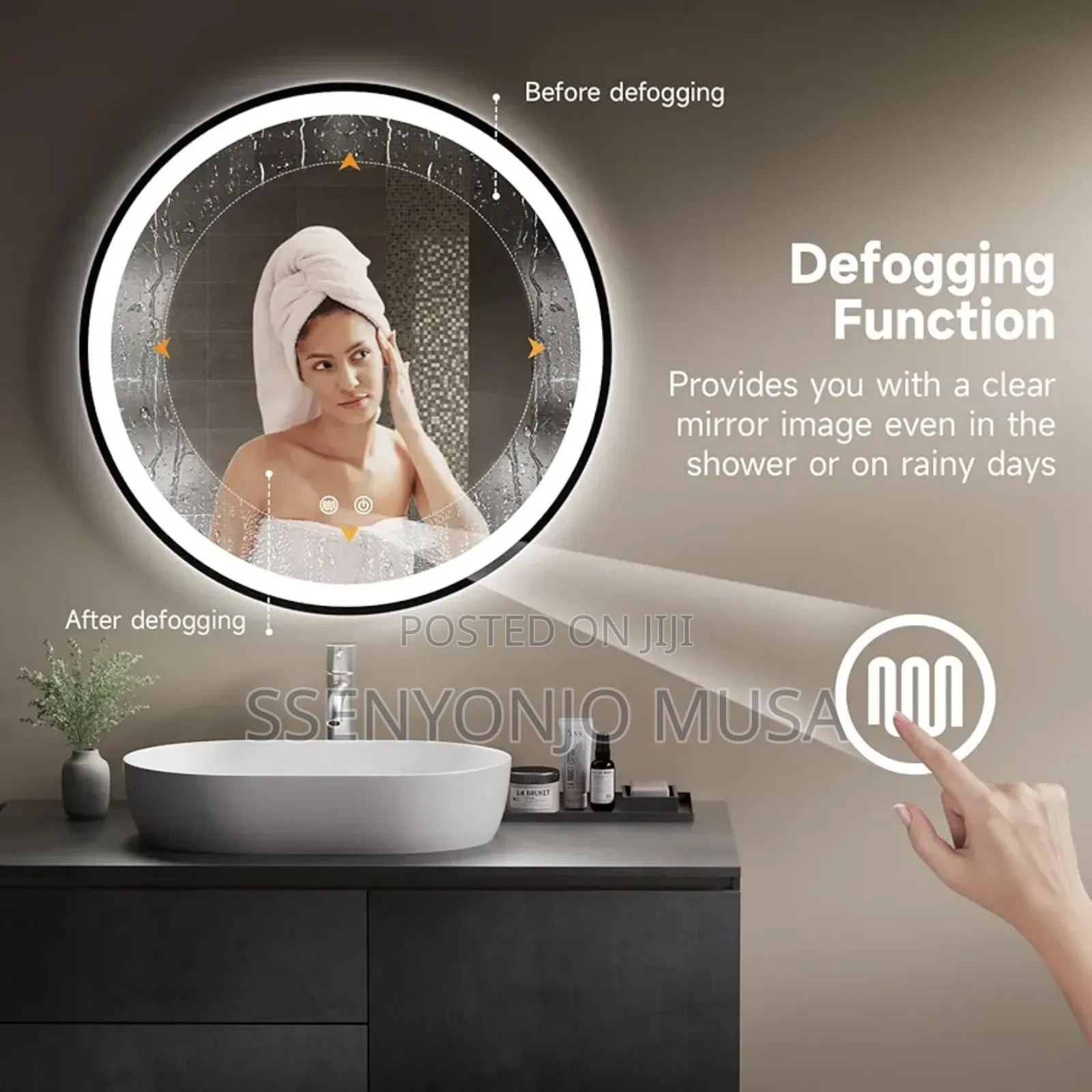 600x600mm Led Bathroom Mirror - Round, Touch Switch, 3 Color