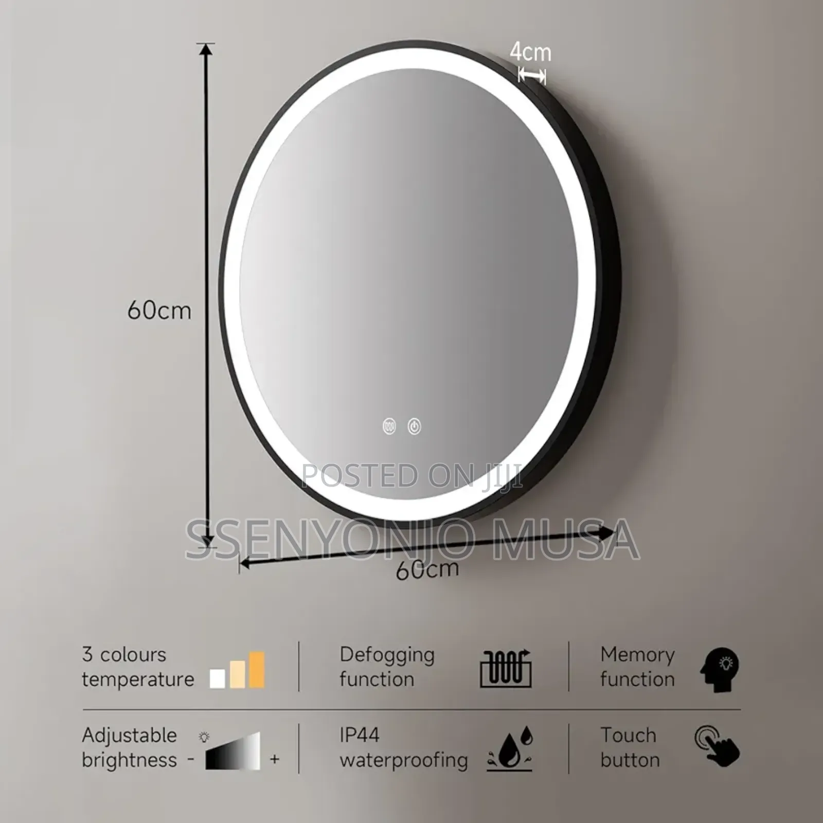 600x600mm Led Bathroom Mirror - Round, Touch Switch, 3 Color