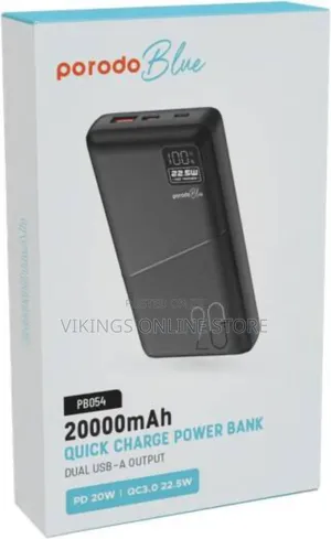 Porodo Blue 20000mah Quick Charge Powerbank Usb-A
