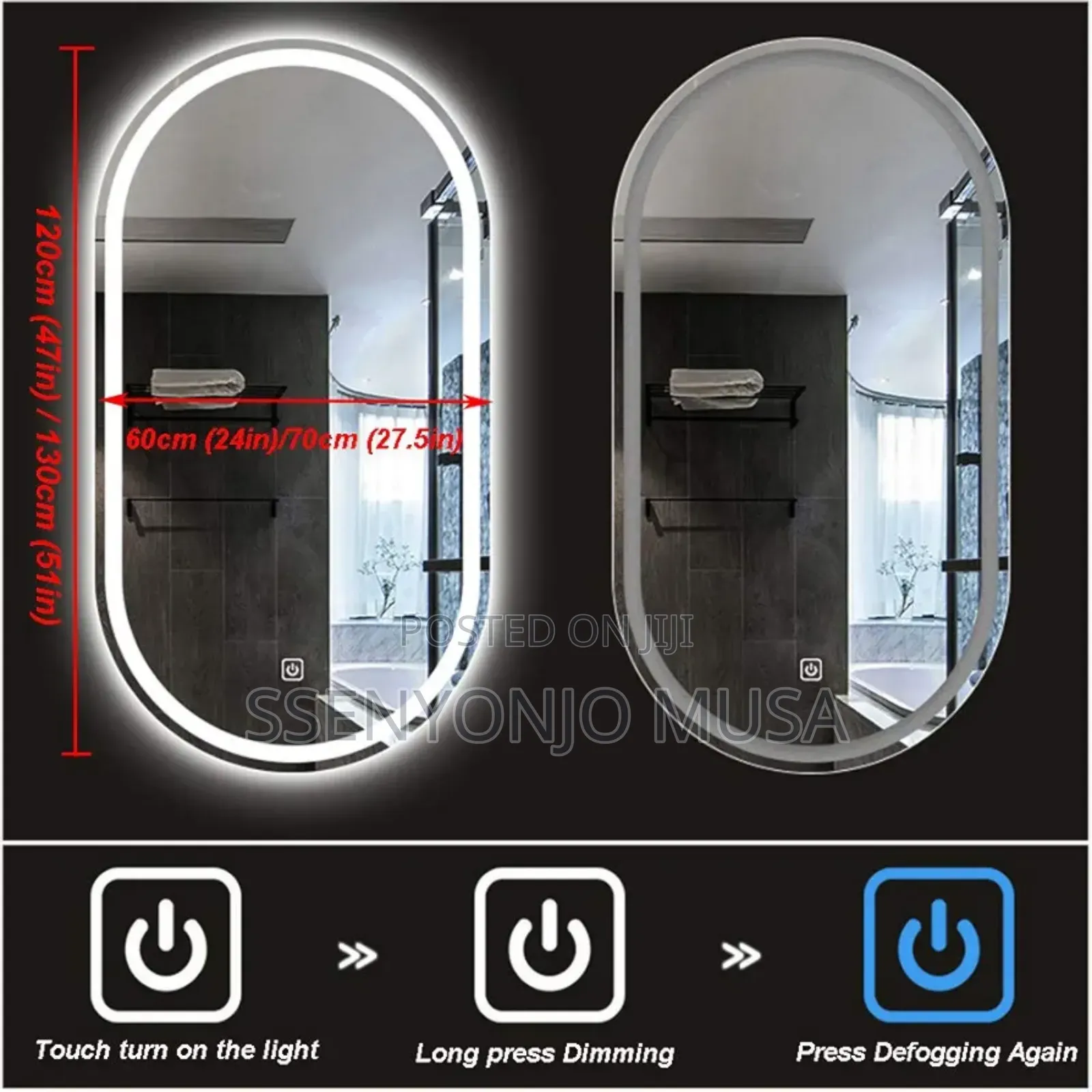 50x80/90cm Led Bathroom Mirror-Modern, Wall Mounted, 3-Color