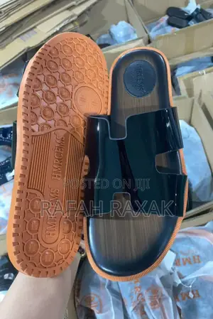 Original Black/Brown Hermes Push in Leather Sandals
