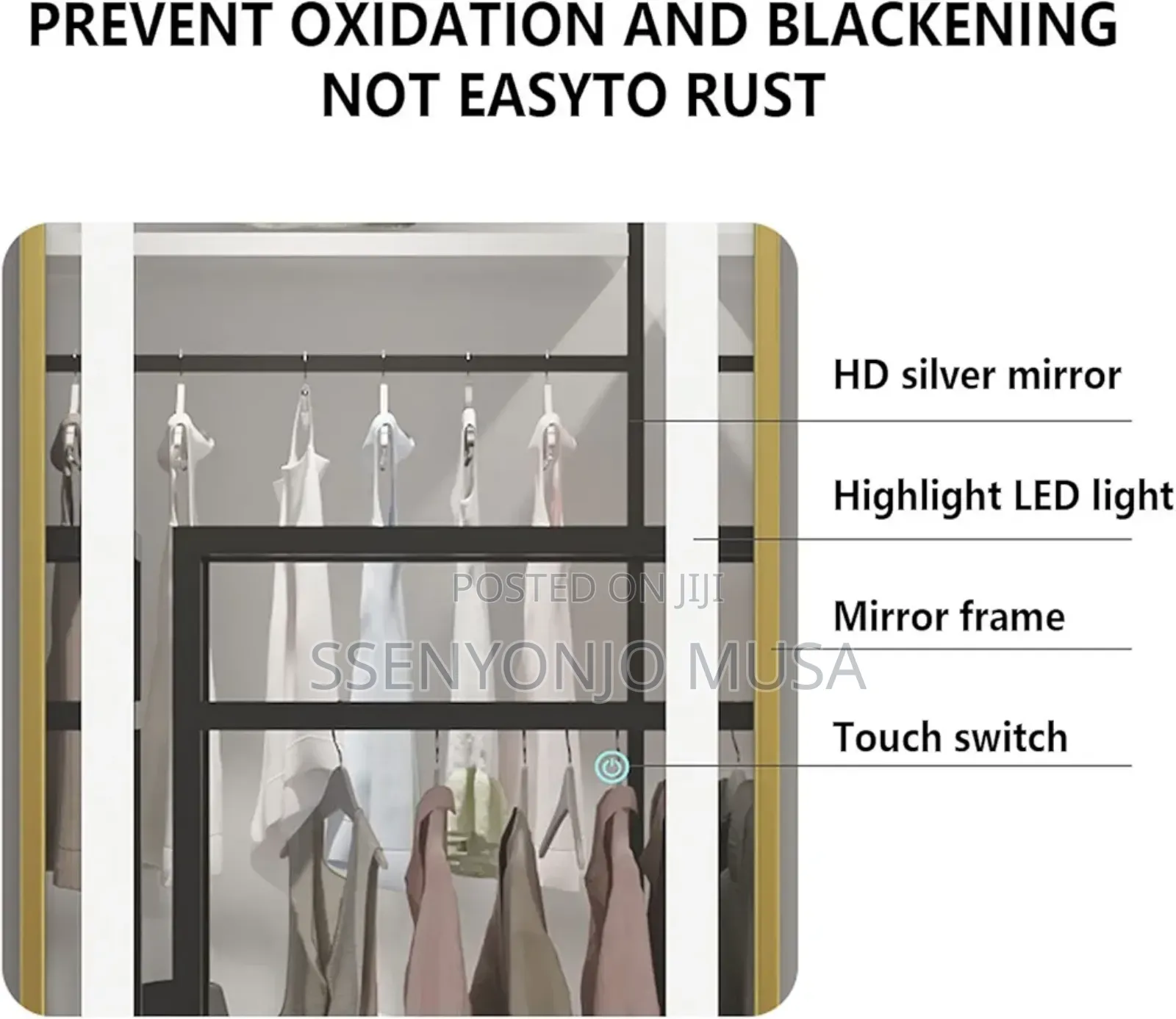 Full Length Led Mirror - Black, Touch Switch, Energy Saving