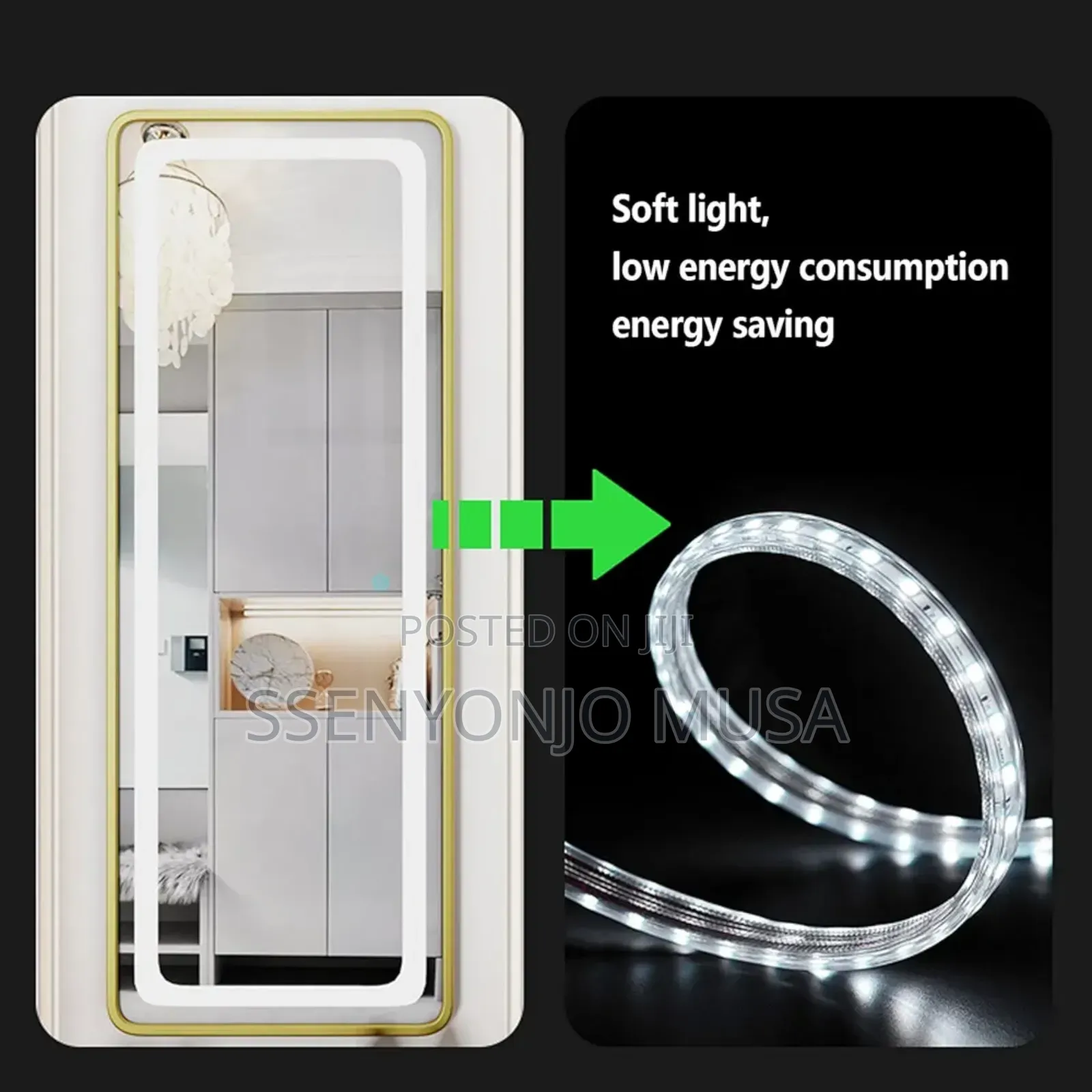Full Length Led Mirror - Black, Touch Switch, Energy Saving