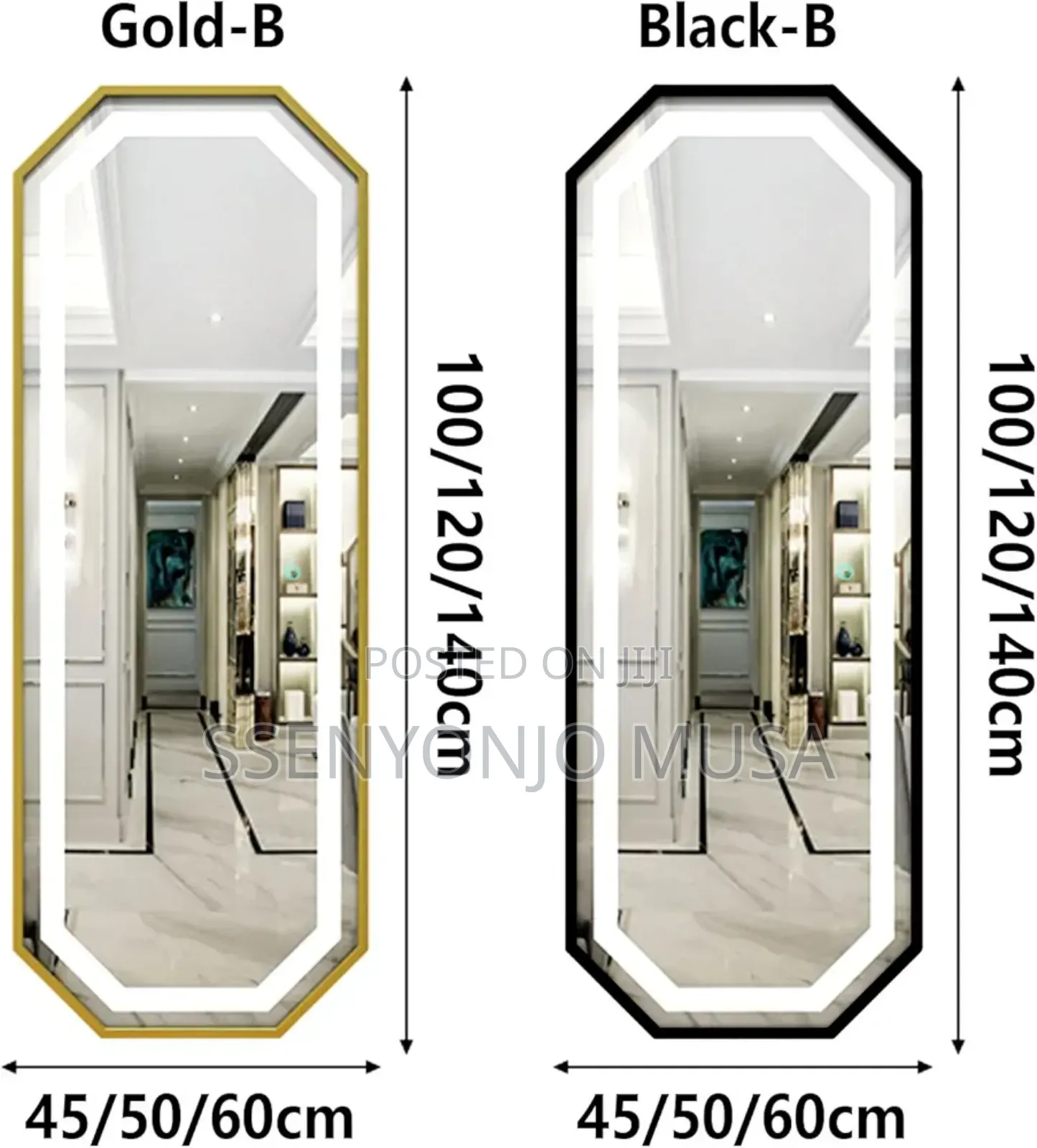 Full Length Led Mirror - Black, Touch Switch, Energy Saving