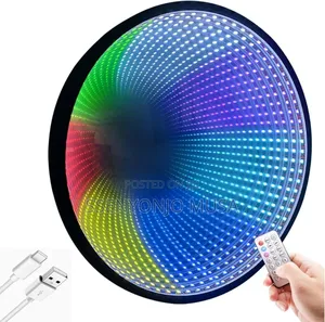 6.5" Round Infinity Mirror Light -Black, Wall Mounted, Color