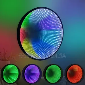 6.5" Round Infinity Mirror Light -Black, Wall Mounted, Color