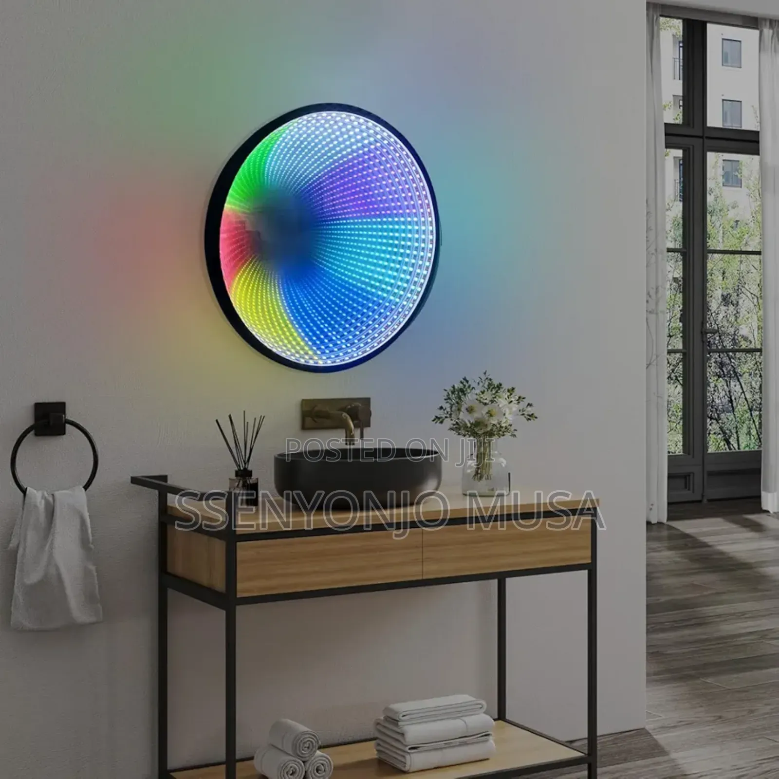 6.5" Round Infinity Mirror Light -Black, Wall Mounted, Color