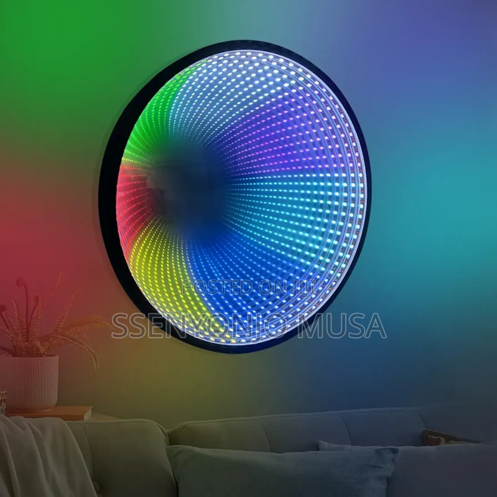 6.5" Round Infinity Mirror Light -Black, Wall Mounted, Color