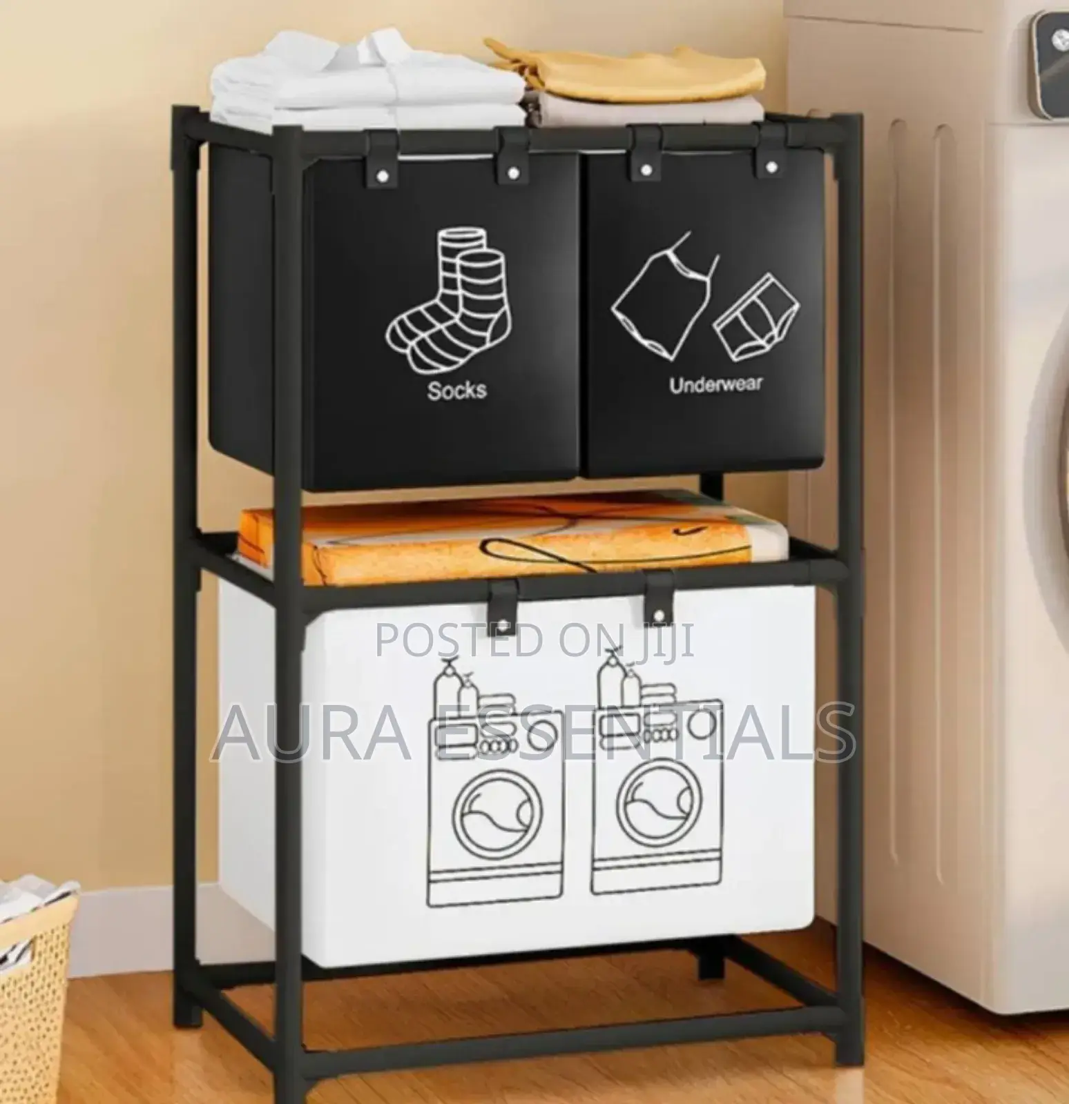 Foldable Multicompartment Laundry Basket With Divider