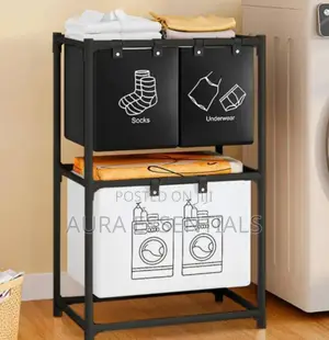 Foldable Multicompartment Laundry Basket With Divider
